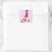 Schattig Meisje dat op een Driewieler rijdt Cartoo Vierkante Sticker (Tas)