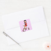 Schattig Meisje dat op een Driewieler rijdt Cartoo Vierkante Sticker (Envelop)