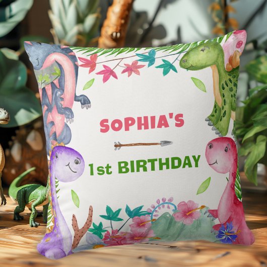 Schattig meisje dinosaurus 1e verjaardagsfeest kussen