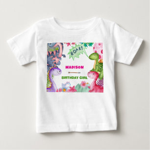 Schattig meisje dinosaurus 4de verjaardagsfeestje