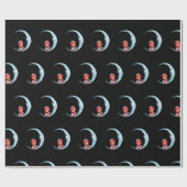 Schattig Meisje Elf Zittend op Maan Zwart Kerstmis Cadeaupapier (Vlak)