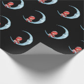 Schattig Meisje Elf Zittend op Maan Zwart Kerstmis Cadeaupapier (Hoek)