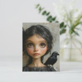 Schattig Meisje en haar Pet Black Bird Briefkaart (Staand voorkant)