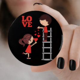 Schattig meisje en jongen romantische roze knop button flesopener