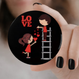 Schattig meisje en jongen romantische roze knop button flesopener