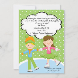 Schattig meisje en jongenIce Skating Birthday Uitn Kaart