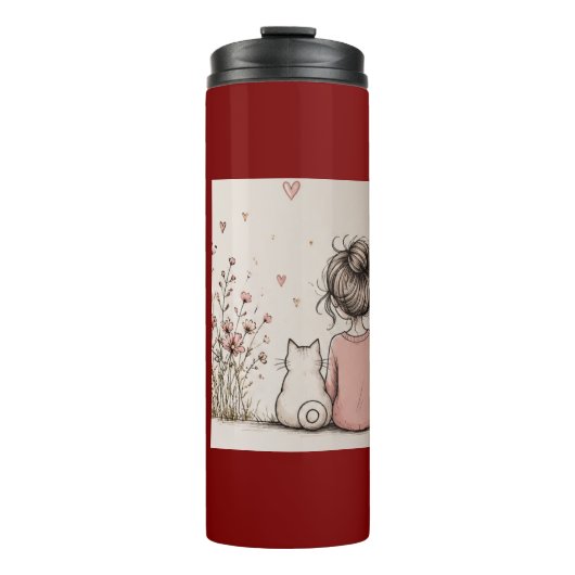 Schattig meisje en kat thermosbeker (Voorkant)