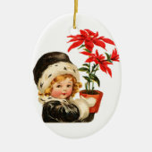 schattig  meisje en plant keramisch ornament (Voorkant)