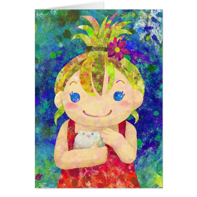 schattig meisje en witte gunia varken (Voorkant)