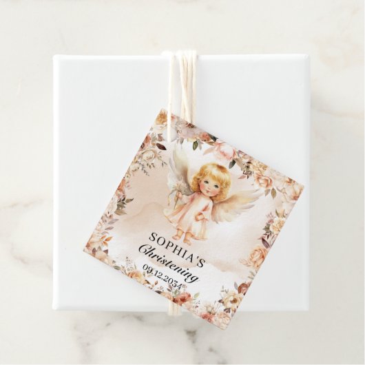 Schattig meisje engel blozen en ivoor bloemen Doop Bedankjes Labels (In situ)