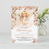 Schattig meisje engel en blozen en ivoren bloemen kaart (Staand voorkant)