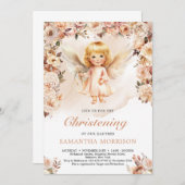 Schattig meisje engel en blozen en ivoren bloemen kaart (Voorkant / Achterkant)