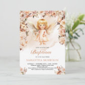 Schattig meisje engel en blozen en ivoren bloemen kaart (Staand voorkant)