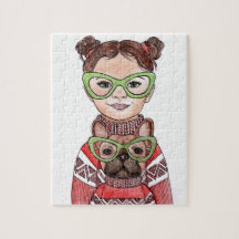 Schattig Meisje & Franse Bulldog Bijpassende Bril 