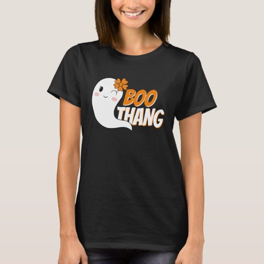 Schattig Meisje Ghost Boo Thang Zwart Halloween T-shirt (Voorkant)