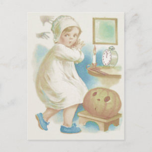 Schattig Meisje Ghost Jack O Lantaarn Pompoen Briefkaart