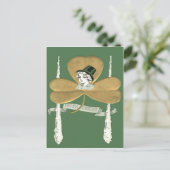 Schattig Meisje Goud Shamrock Shillelagh Briefkaart (Staand voorkant)