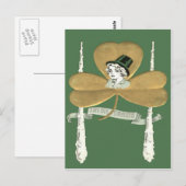 Schattig Meisje Goud Shamrock Shillelagh Briefkaart (Voorkant / Achterkant)