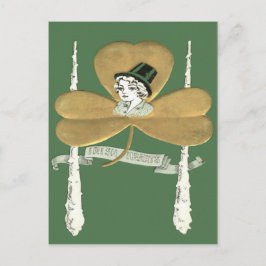 Schattig Meisje Goud Shamrock Shillelagh Briefkaart