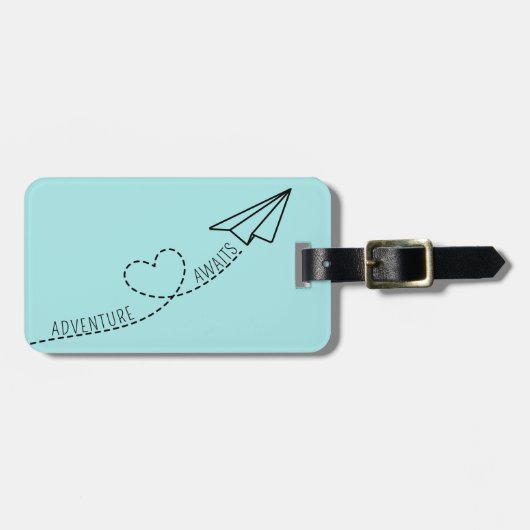 Schattig meisje hart papier vliegtuig avontuur wac bagagelabel (Voorkant horizontaal)