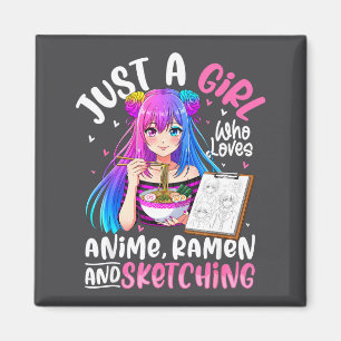 Schattig Meisje Houdt Van Anime Ramen Tekenen Magneet