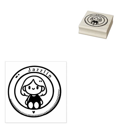 Schattig Meisje in Circle Lijst Stamp Rubberstempel (Gestempeld)