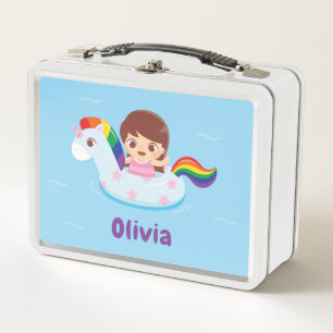 Schattig Meisje in Eenhoring Regenboog Zwembad Dri