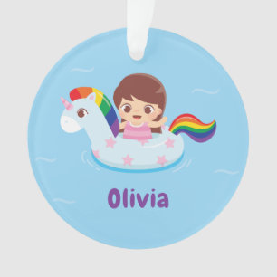 Schattig Meisje in Eenhoring Zwembad Drijver Ornam Ornament