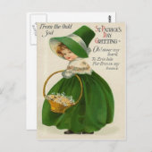  schattig meisje in het groen St Patrick's Day Briefkaart (Voorkant / Achterkant)