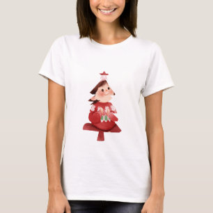 Schattig meisje in kerstboomhoed t-shirt