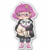 Schattig meisje knuffelen een tas sticker (Voorkant)