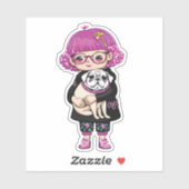 Schattig meisje knuffelen een tas sticker (Vel)