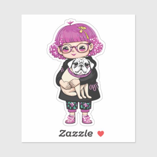 Schattig meisje knuffelen een tas sticker (Vel)