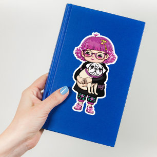 Schattig meisje knuffelen een tas sticker