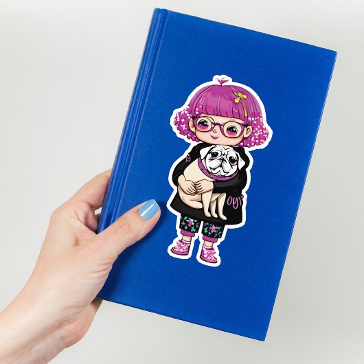 Schattig meisje knuffelen een tas sticker