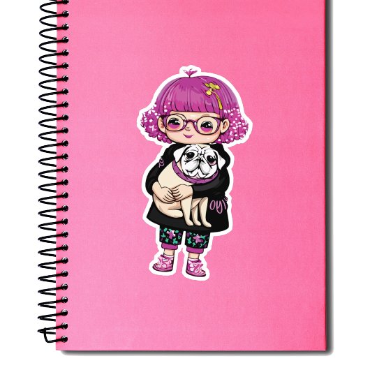 Schattig meisje knuffelen een tas sticker