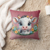 Schattig meisje koe in bloemen kussen (Deken)