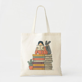 Schattig Meisje Leest op een Stapel Boeken Tote Bag