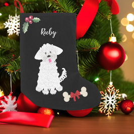 Schattig Meisje Maltees Hond Monogram Kleine Kerstsok