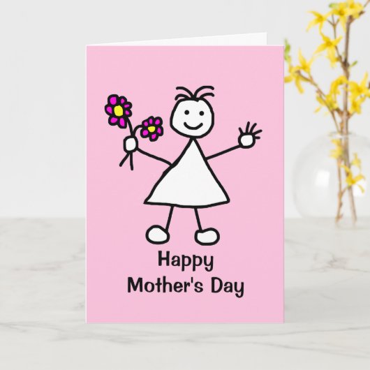 Schattig Meisje met Bloemen Moederdag Kaart (Gele Bloem)