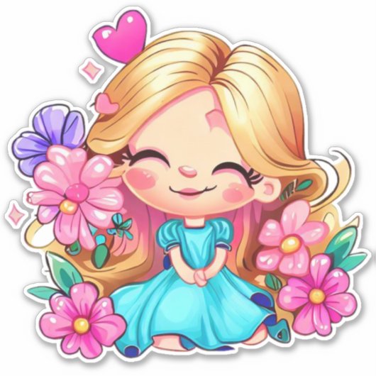 schattig meisje met bloemen sticker (Voorkant)