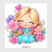 schattig meisje met bloemen sticker (Vel)