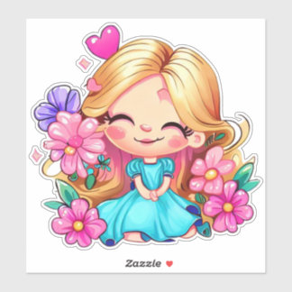 schattig meisje met bloemen sticker