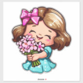 schattig meisje met bloemen sticker (Vel)
