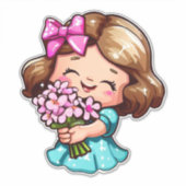 schattig meisje met bloemen sticker (Voorkant)