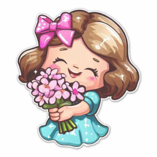schattig meisje met bloemen sticker (Voorkant)