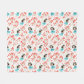 Schattig meisje met bloemenpatroon fleece deken – 