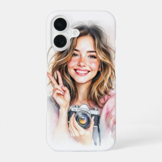 Schattig meisje met camera telefoonhoes iPhone 16 hoesje