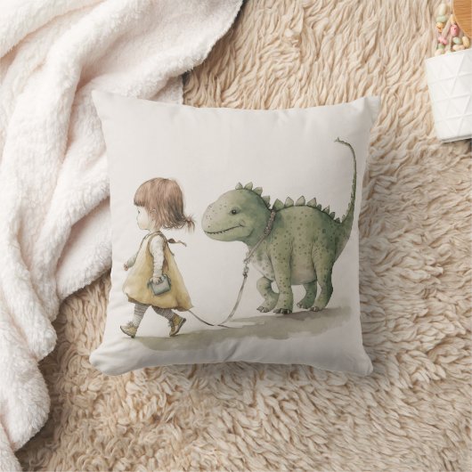 Schattig meisje met dinosaurus gooit kussen (Deken)