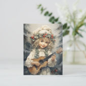 Schattig meisje met een gitaar feestdagenkaart (Staand voorkant)